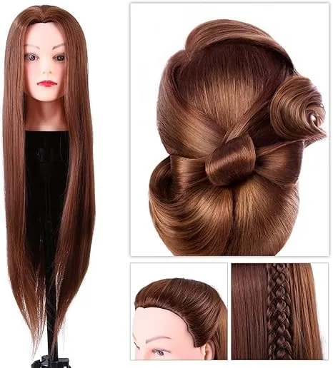 OSEN Mannequin Head with Hair and Clamp Stand for Styling Hair
